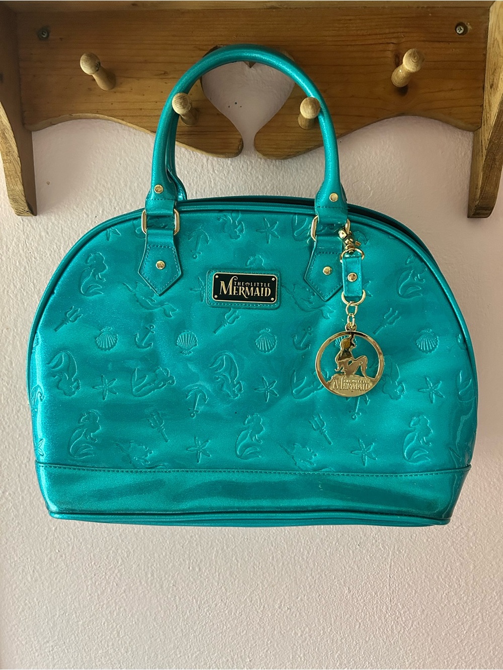 Loungefly Disney The Little Mermaid Teal Embossed Bowler Bag Ariel Charm Rare